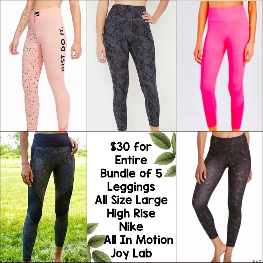 Leggings Bundle 5 Sz LG High-Rise Pair of Nike & All In Motion & 3 Pairs JoyLab